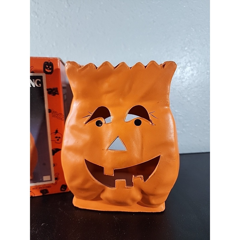 Vtg Fabri-Centers Ceramic Pumpkin‎ Luminaria Orange Jack-O-Lantern Votive Candle